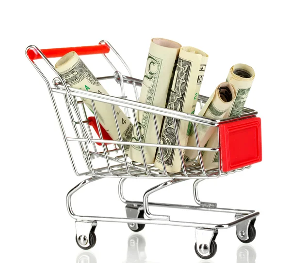 Money in cart isolated on white — Stock Photo, Image