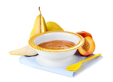 izole üzerinde beyaz bebek lezzetli meyve püresi