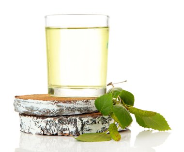 Huş ağacı sap üzerinde beyaz izole, bardak