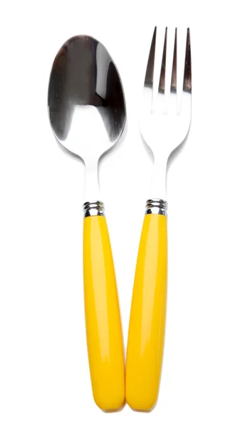 Tenedor y cuchara aislados en blanco — Foto de Stock