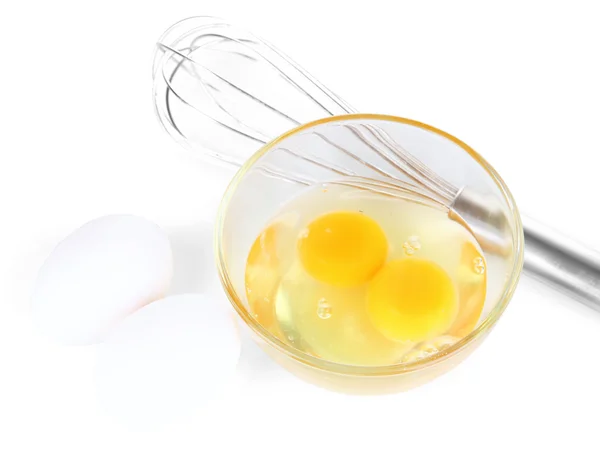 Corolla, flour and broken eggs isolated on white — Stock Photo, Image