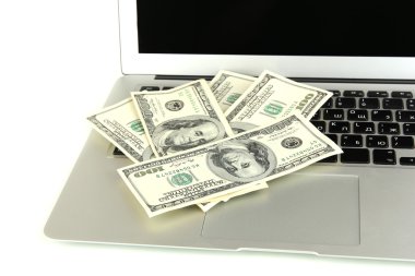 para üzerinde beyaz izole laptop