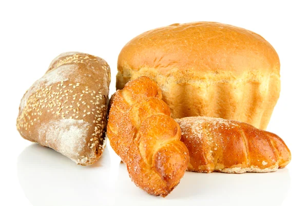 Composition avec pain et petits pains, isolés sur blanc — Photo