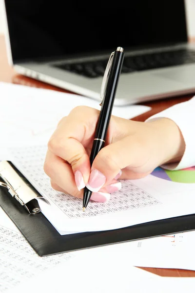 Close up of businesswoman hands during work Stock Image