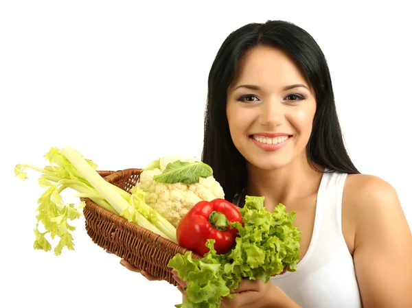 Девушка с овощами изолированы на белом — стоковое фото