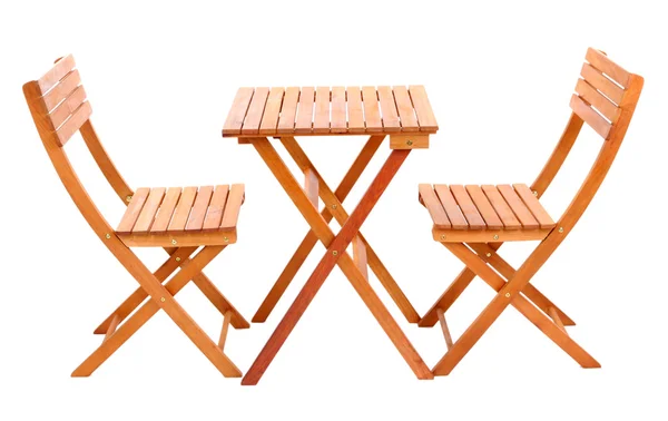 Table en bois avec chaises isolées sur blanc — Photo