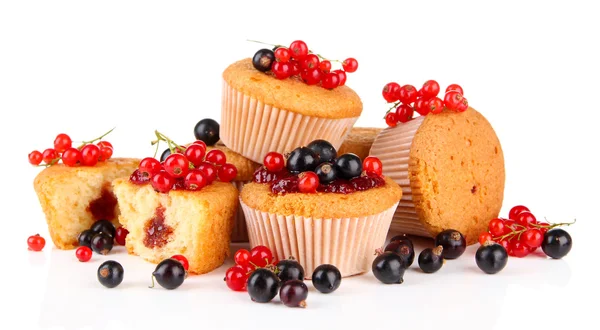 Tasty muffins with berries isolated on white — Stock Photo, Image