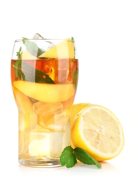 Iced tea with lemon and mint isolated on white — Stock Photo, Image