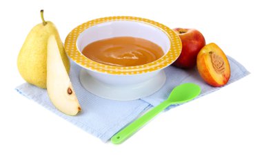 izole üzerinde beyaz bebek lezzetli meyve püresi