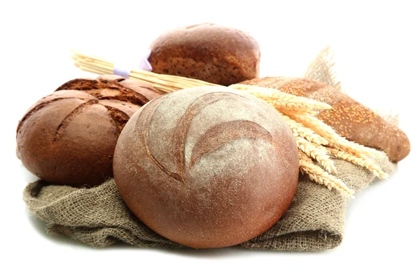 Tasty rye breads with ears, isolated on white — Stock Photo, Image