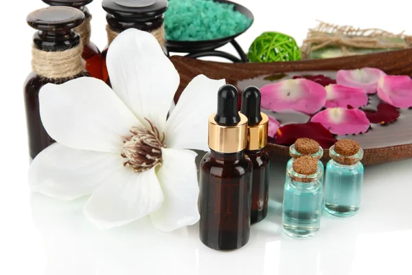 Spa composition with aroma oils isolated on white — Stock Photo, Image