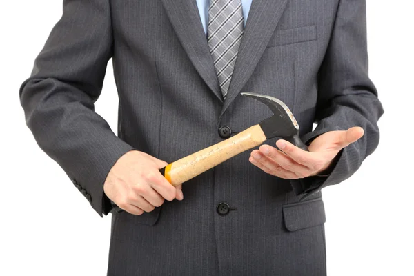 Young businessman with wrench isolated on whit — Stock Photo, Image