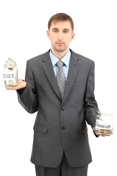 Young businessman with money isolated on whit — Stock Photo, Image