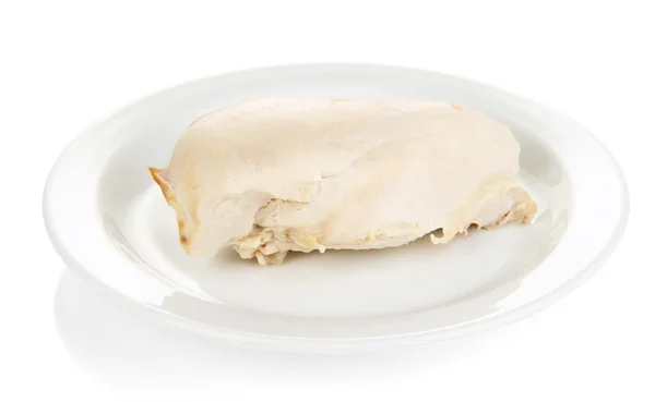 Petto di pollo bollito su piatto isolato su bianco — Foto Stock