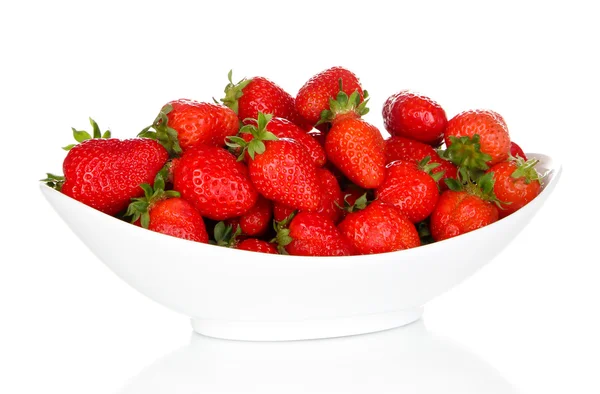 Fresh strawberry in bowl isolated on white — Stock Photo, Image