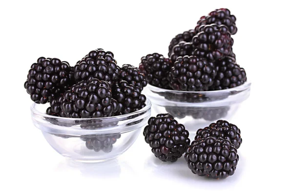 Sweet blackberry in glass bowl isolated on white — Stock Photo, Image