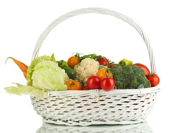 Fresh vegetables in basket isolated on white — Stock Photo, Image