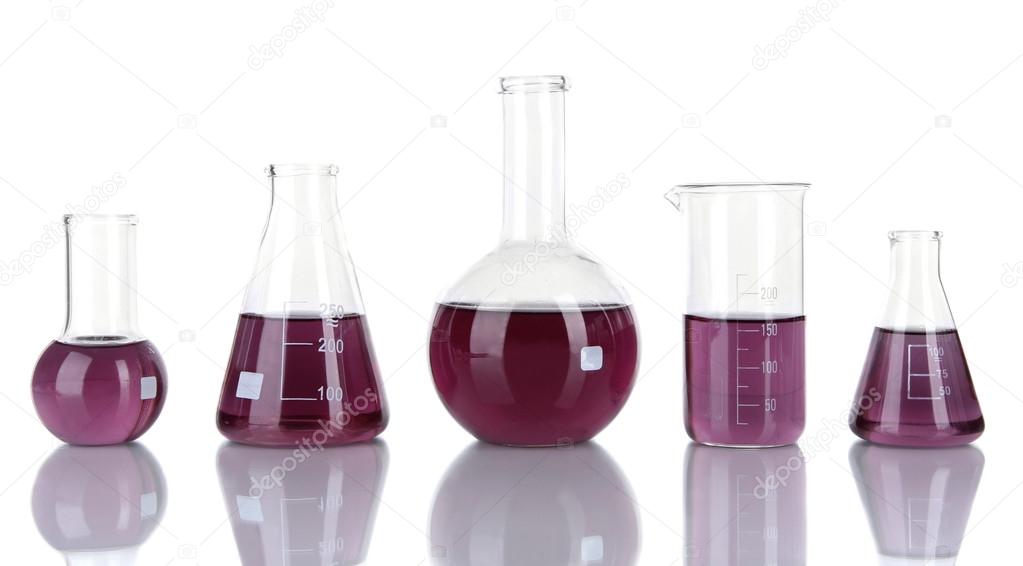 Test-tubes with purple liquid isolated on white