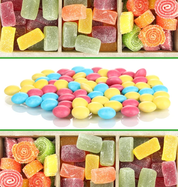 Collage van kleurrijke snoepjes — Stockfoto