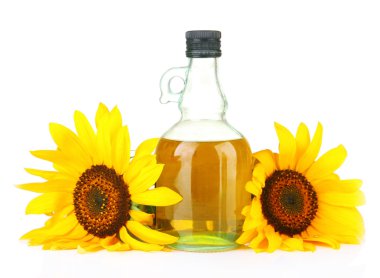 kavanoz ve üzerinde beyaz izole ayçiçeği yağı