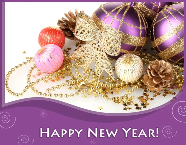 Beautiful purple Christmas balls and cones — Stock Photo, Image