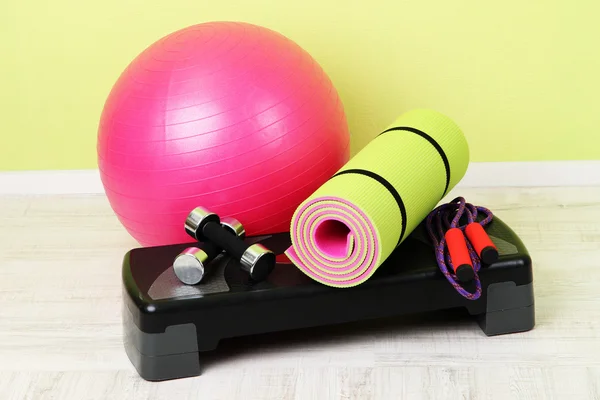 Different tools for fitness in room — Stock Photo, Image