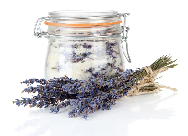 Tarro de azúcar de lavanda, aislado en blanco — Foto de Stock