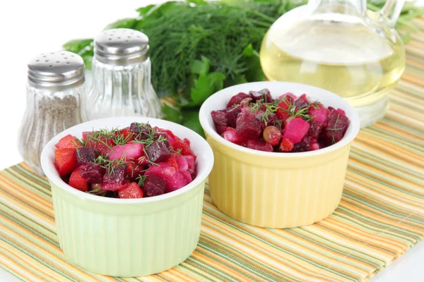 Beet salad in bowls on table close-up — Stock Photo, Image