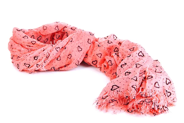 Pink scarf with hearts isolated on white — Stock Photo, Image