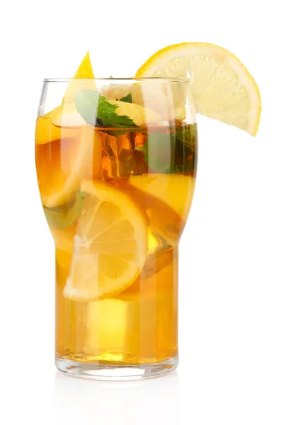 Iced tea with lemon and mint isolated on white Royalty Free Stock Photos
