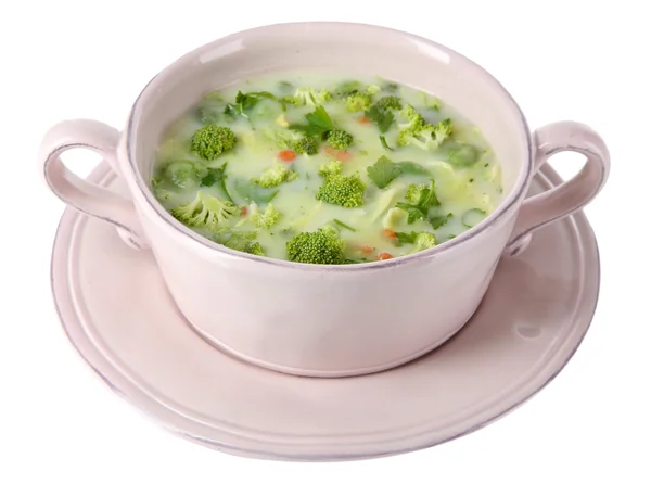 Капустный суп в тарелке на белом — стоковое фото