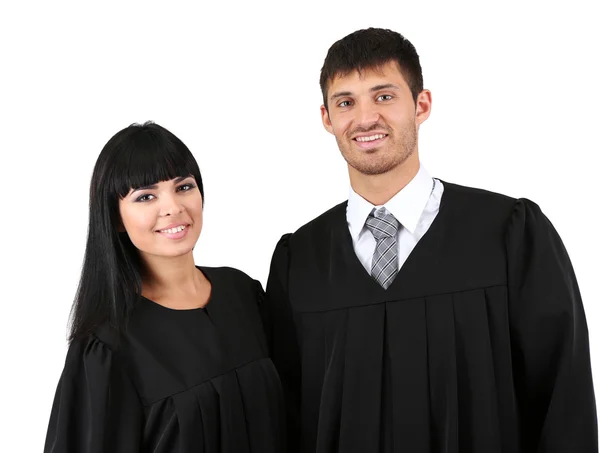 Dois estudantes graduados felizes isolados em branco — Fotografia de Stock