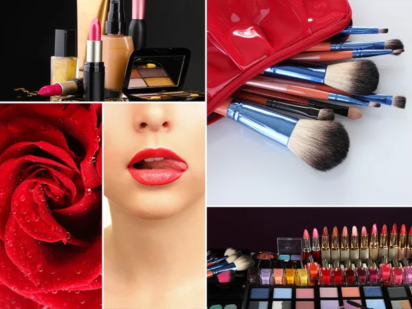 Kolaż kosmetyki do makijażu profesjonalny — Zdjęcie stockowe