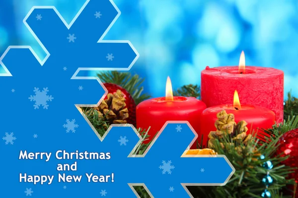 Beautiful Christmas wreath on blue background — Stock Photo, Image