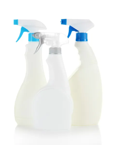 Different kinds of sprays for house cleaning, isolated on white — Stock Photo, Image