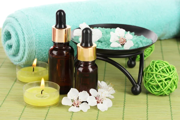 Spa composition with aroma oils on table close-up — Stock Photo, Image