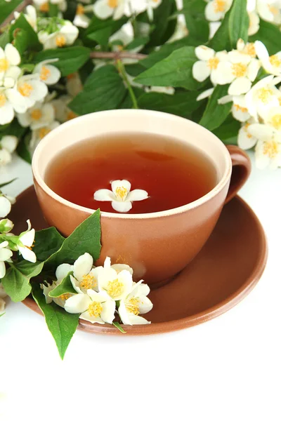 Csésze tea jasmine, elszigetelt fehér — Stock Fotó