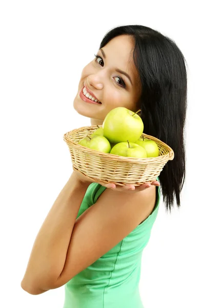 Fille avec des pommes fraîches isolé sur blanc — Photo