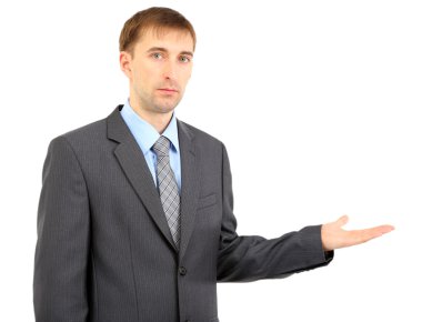 genç işadamı Whit üzerinde izole gösteren sunulması