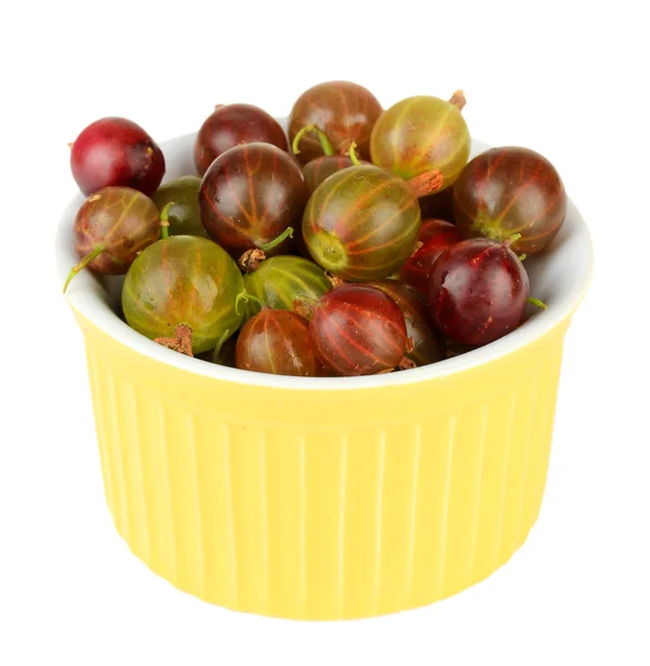 Fresh gooseberries in bowl isolated on white — Stock Photo, Image