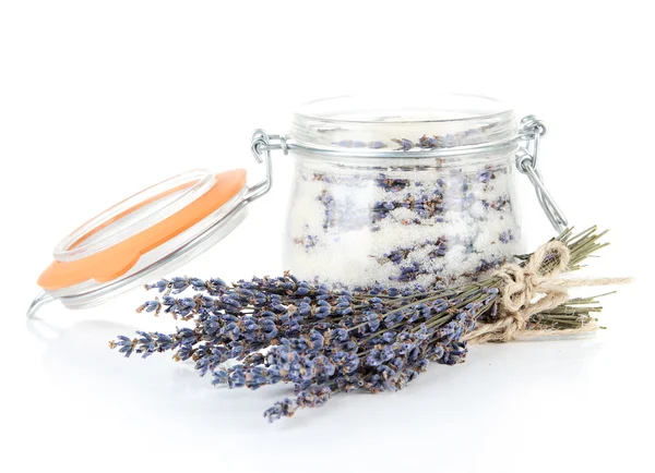 Tarro de azúcar de lavanda, aislado en blanco — Foto de Stock