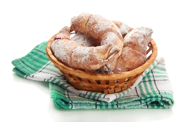 Taste croissants in basket isolated on whit — Stock Photo, Image