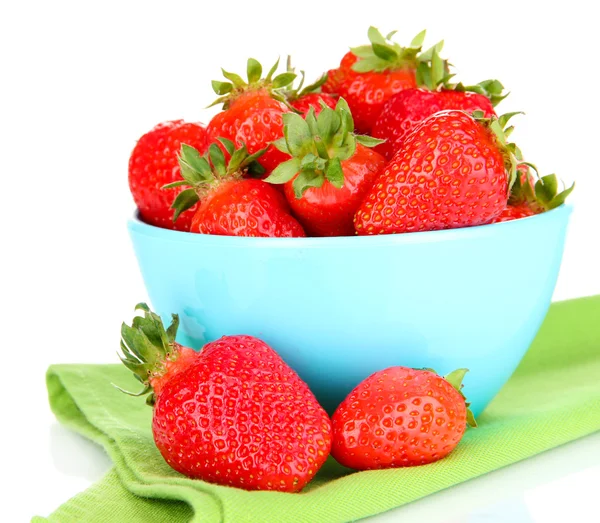 Fresh strawberry in bowl isolated on white — Stock Photo, Image