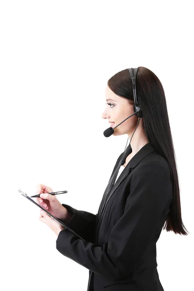 Call center exploitant, geïsoleerd op wit — Stockfoto