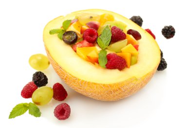 kavun ve üzerinde beyaz izole meyve, taze meyve salatası