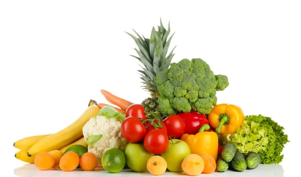 Surtido de frutas y verduras frescas, aisladas en blanco —  Fotos de Stock