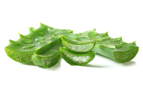 Hojas de aloe con gotas, aisladas en blanco —  Fotos de Stock