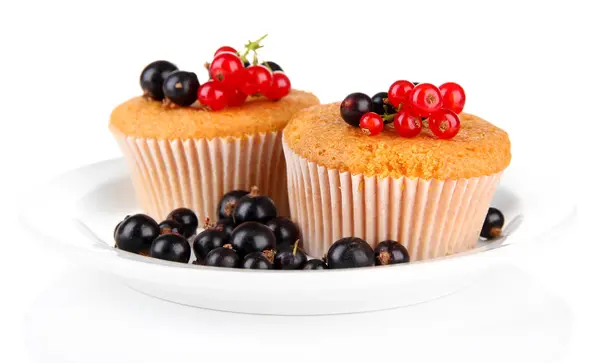 Tasty muffins with berries isolated on white — Stock Photo, Image