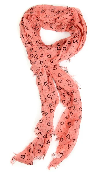 Рожевий шарф з серцями ізольовано на білому — стокове фото
