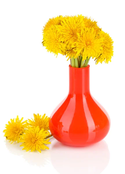 Dandelion flowers in vase isolated on white — Stock Photo, Image